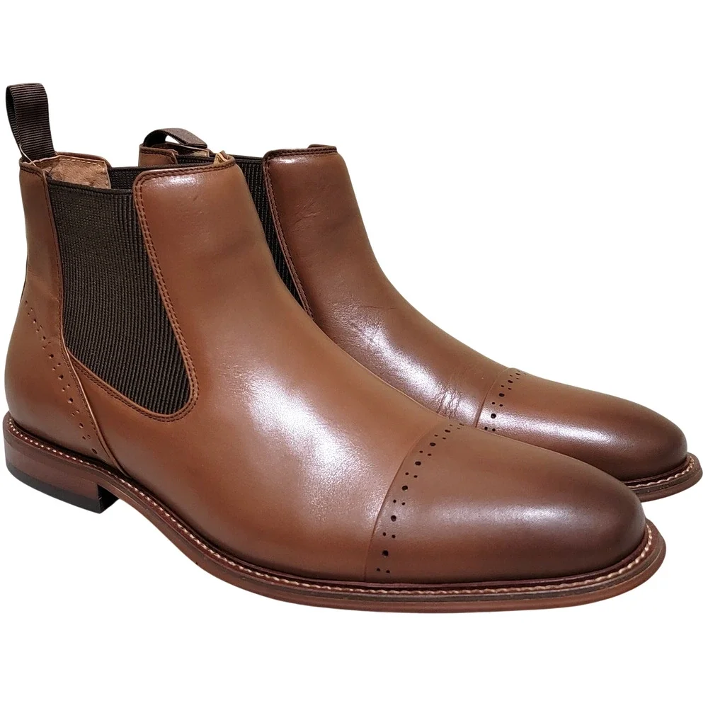 Stacy Adams Men Maury Slip On Cap Toe Chelsea Boots Size US 9M Chocolate Brown